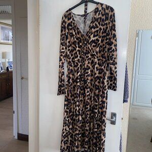 NWOT M & S Animal Print Cross Over Long Dress With Tie Belt Size 16 Regular